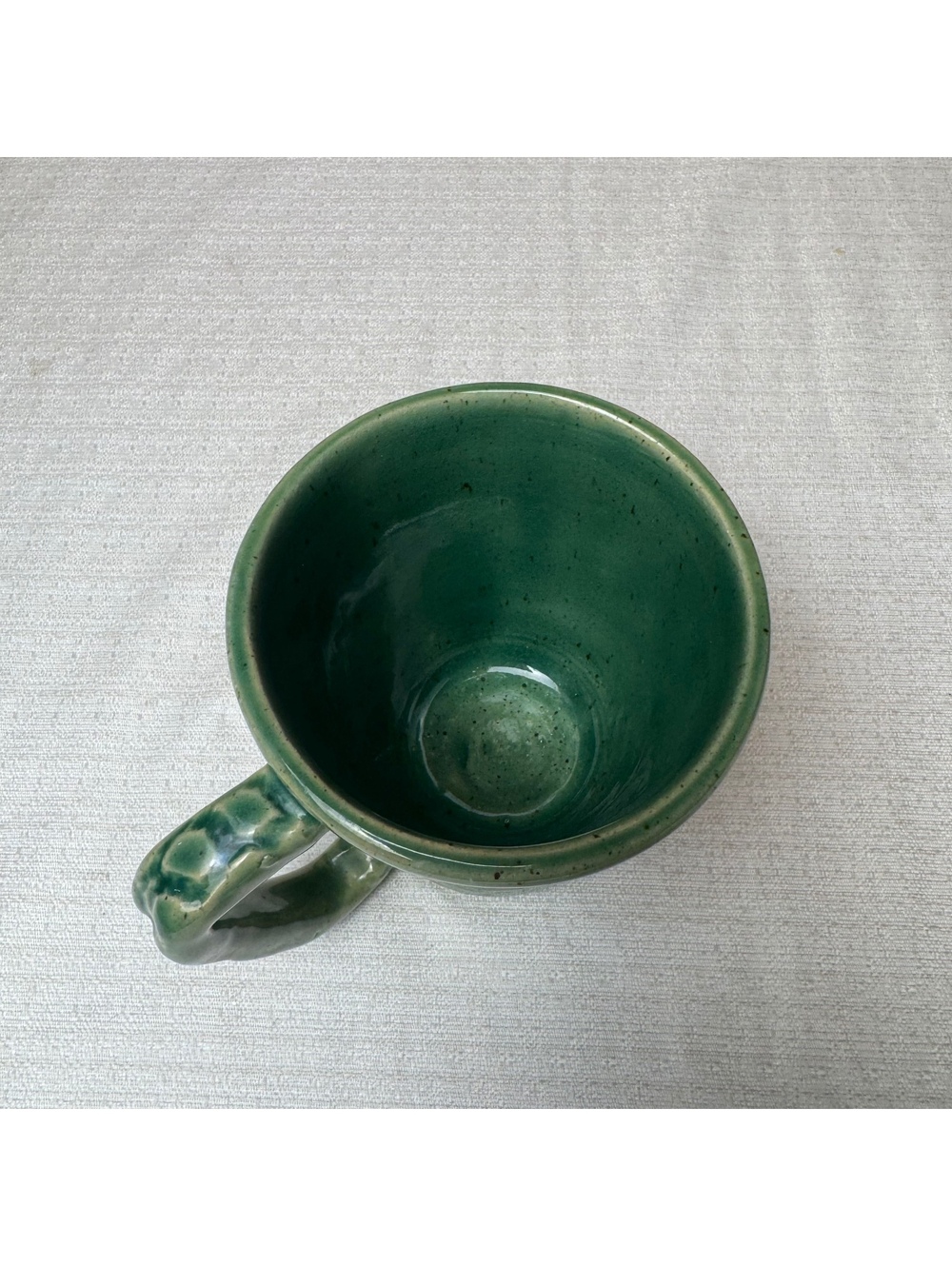 Vintage Handmade Pottery Mug Green Speckled Stoneware Coffee Cup Signed Artisan - Picture 5 of 8